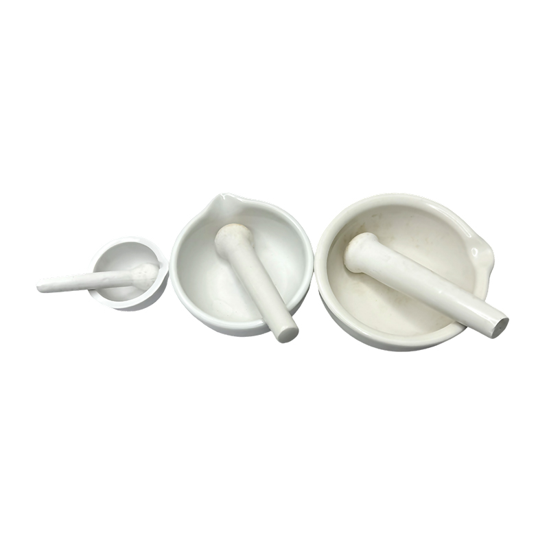 Almofariz e pilão de porcelana cerâmica branca para laboratório de química