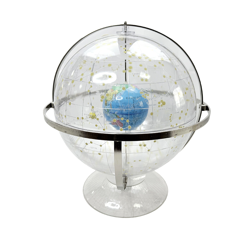 Modelo de globo celestial transparente para ensino de geografia no ensino médio